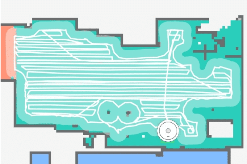 Darstellung der Fahrtwege des Roborock S7 in der Handy-App bei einem gründlichen Wischvorgang